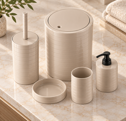 SÉRÉNE – 5-Piece Ribbed Beige Bathroom Accessories Set | MA014