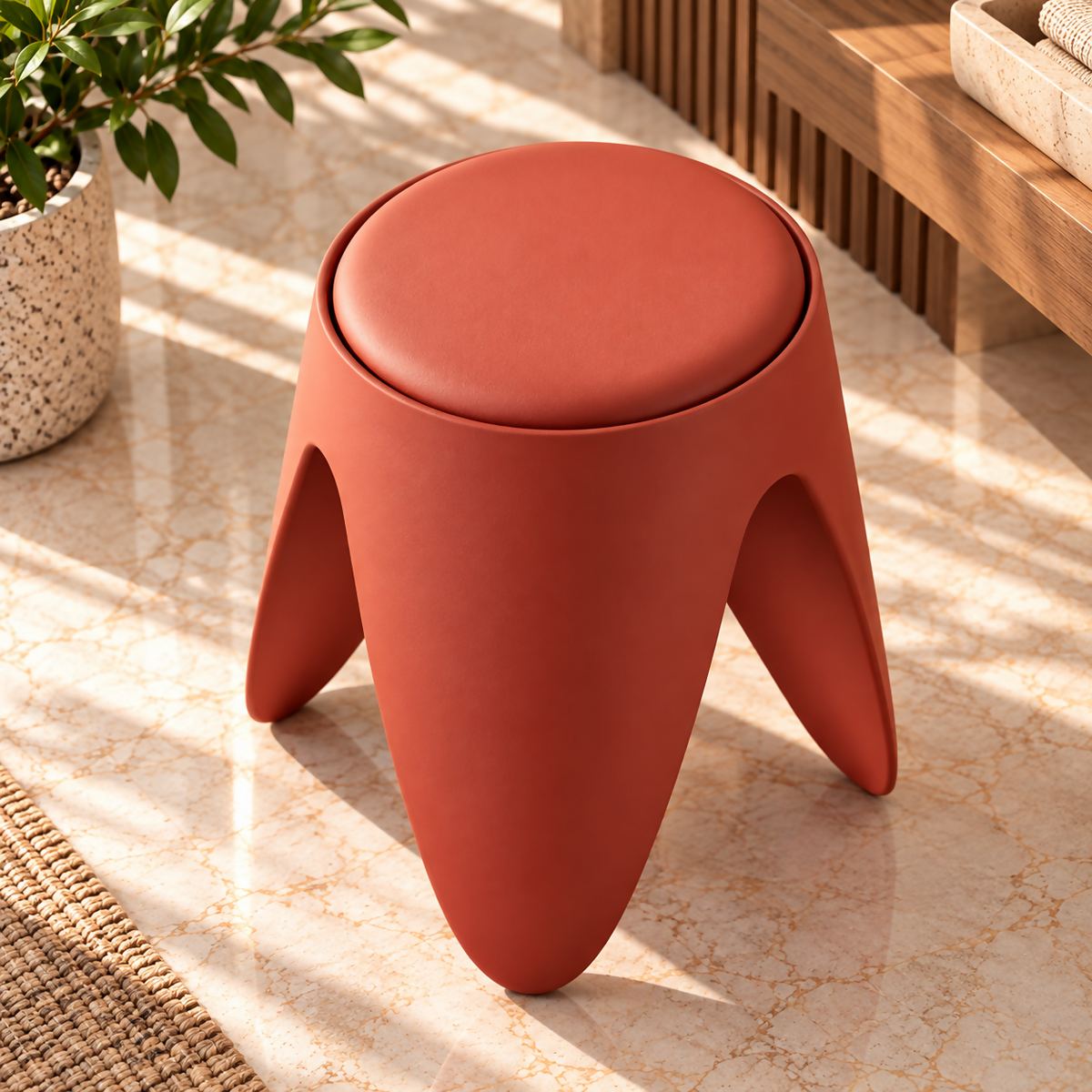 ARCO – 3-Legged Coral Red  Sculptural Stool | HKA61-68R