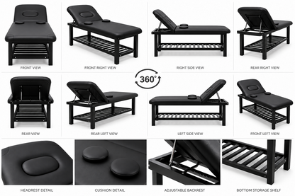 Professional Adjustable Massage & Esthetician Bed with Removable Headrest – Black