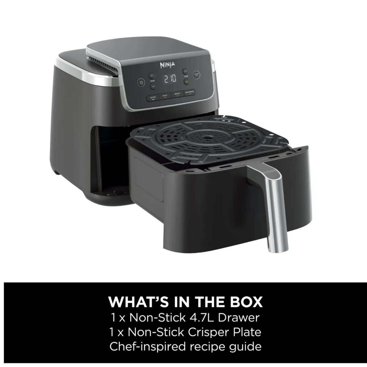 Ninja Air Fryer MAX PRO, 6.2L, Large Square Single Drawer, Roast, Bake, Air Fry, Family Size, Digital, Non-Stick, Dishwasher Safe Basket & Crisper Plate, Black, AF180ME