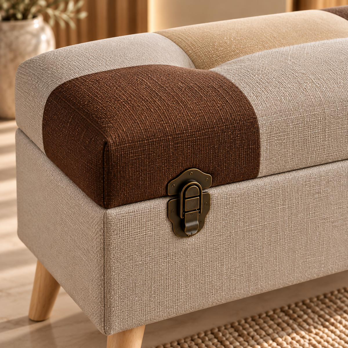 Lorenzo Patchwork Upholstered Storage Pouf | 21999334