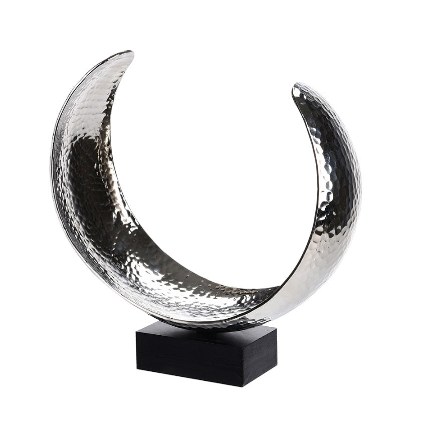 Aluminium Decorative Sculpture 'C-shape' on Wooden Base 26 cm