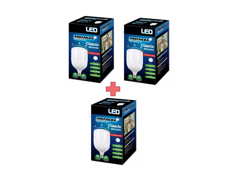 Milanlux, LED Bulb E27 30W Day Light White Buy 2 Get 1 Free
