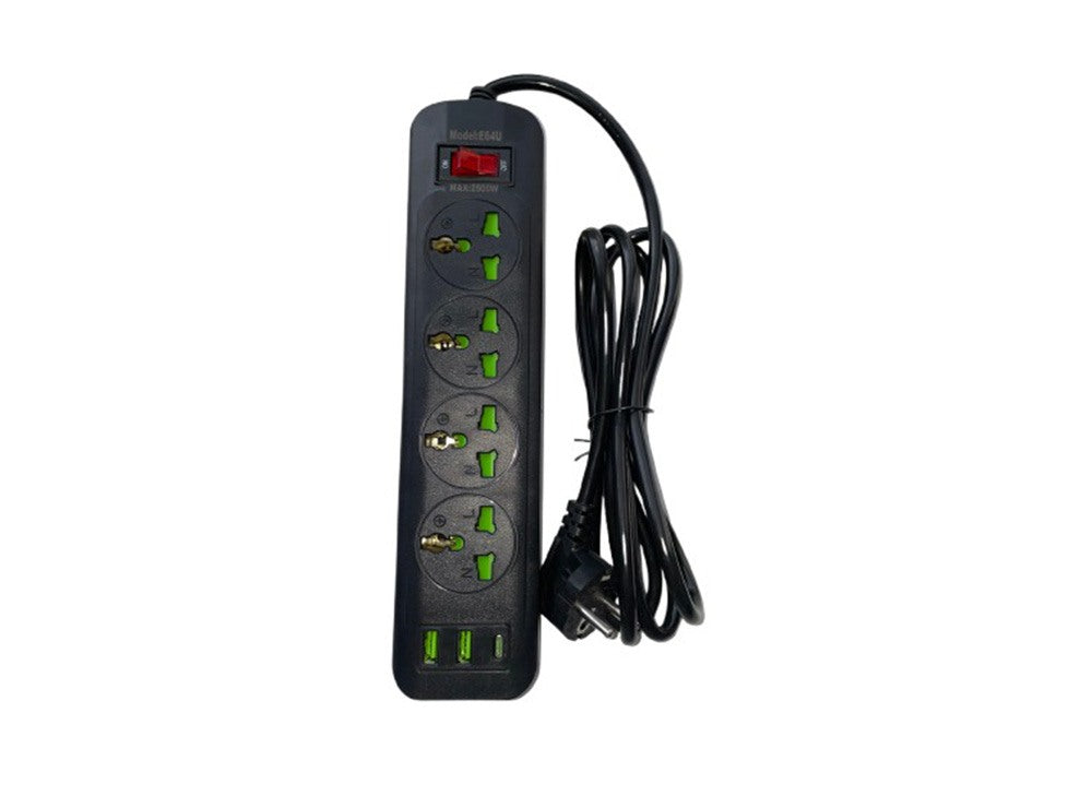 Power Board 7 Ways With Switch Black