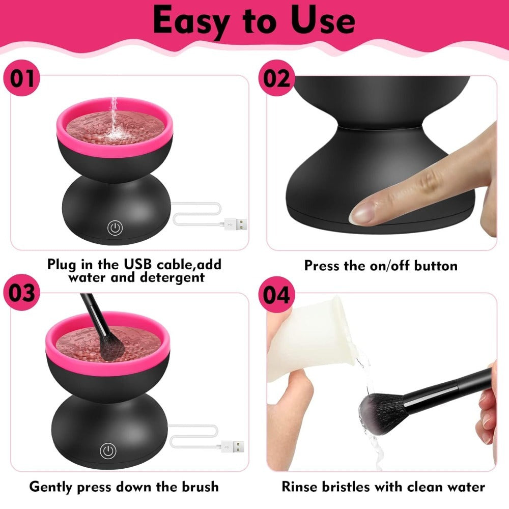 Electric Makeup Brush Cleaner Fuschia & Black