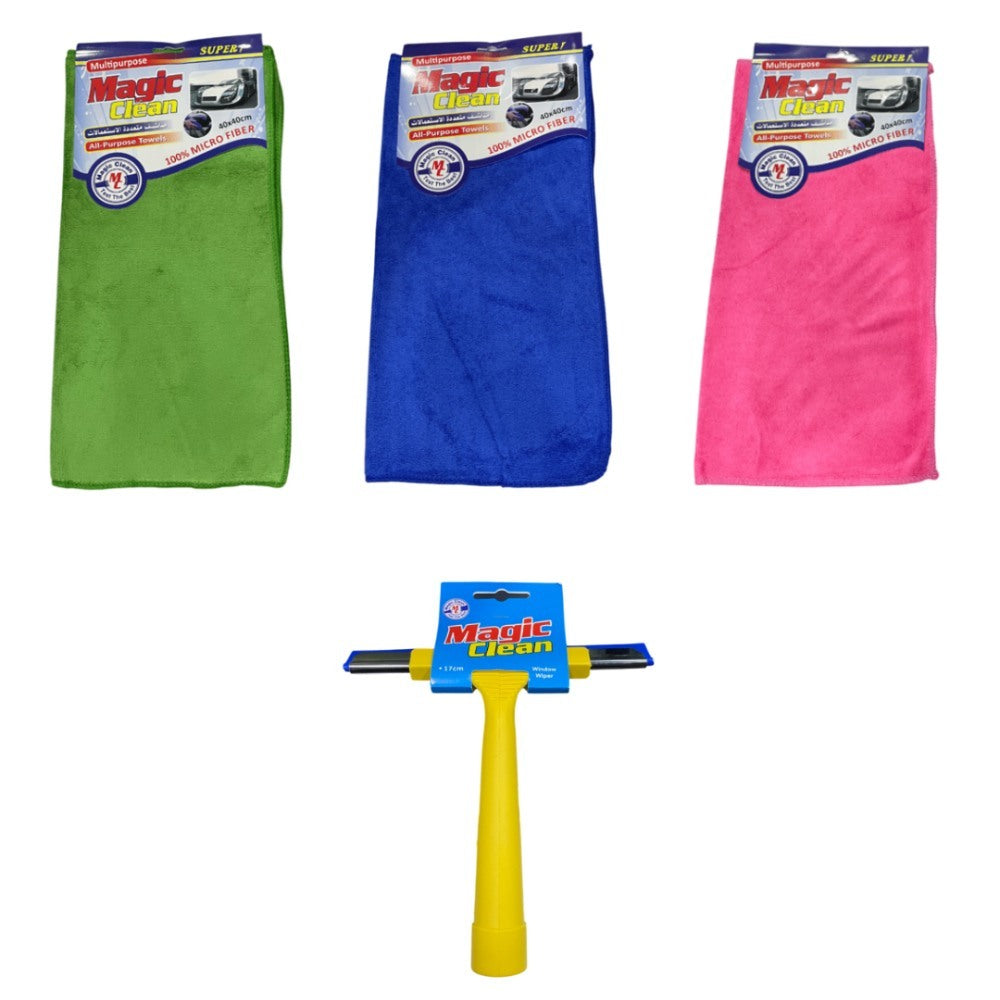 Magic Clean, Buy 3 Magic Clean Multipurpose Micro Fiber Towels Get Window Wiper For Free