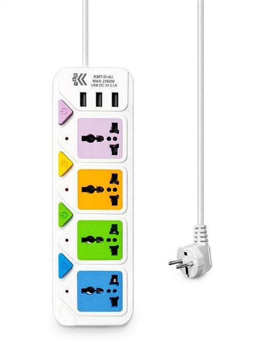 Power Board 7 Ways With Switch & USB Ports White