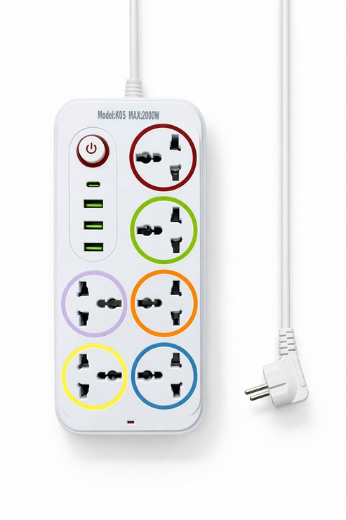 Power Board 10 Ways With Switch USB & Type C Ports White