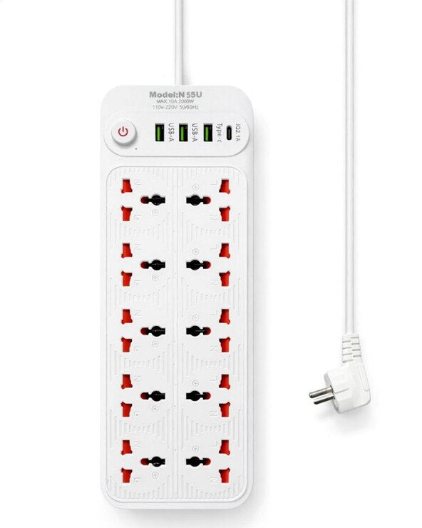 Power Board 14 Ways With Switch USB & Type C Ports White