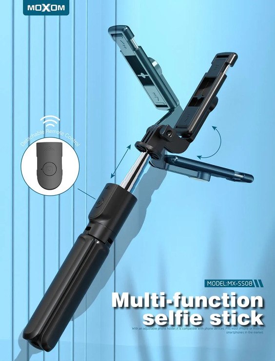 Moxom, MX-SS08 Extendable Bluetooth Selfie Stick With Wireless Remote And Tripod Stand