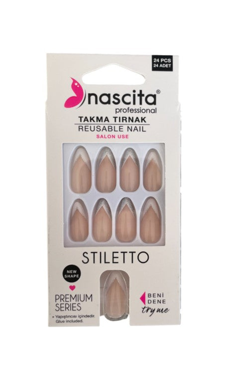 Nascita, Stiletto Designed Nails With Glue 201 Pack of 24