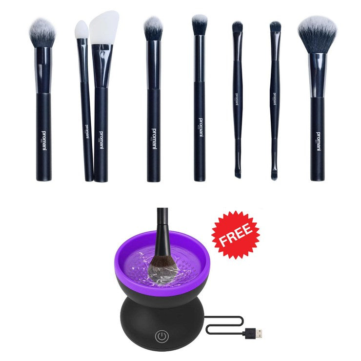 Promani 8-Piece Professional Makeup Brush Set With Free Electric Brush Cleaner