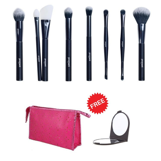 Promani 8-Piece Professional Makeup Brush Set With Free Makeup Bag & Mirror