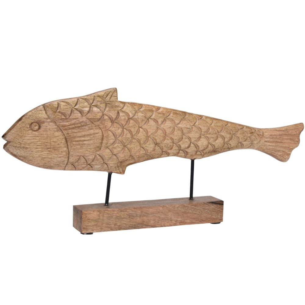 Wooden Fish Sculpture on Base Stand 53 cm