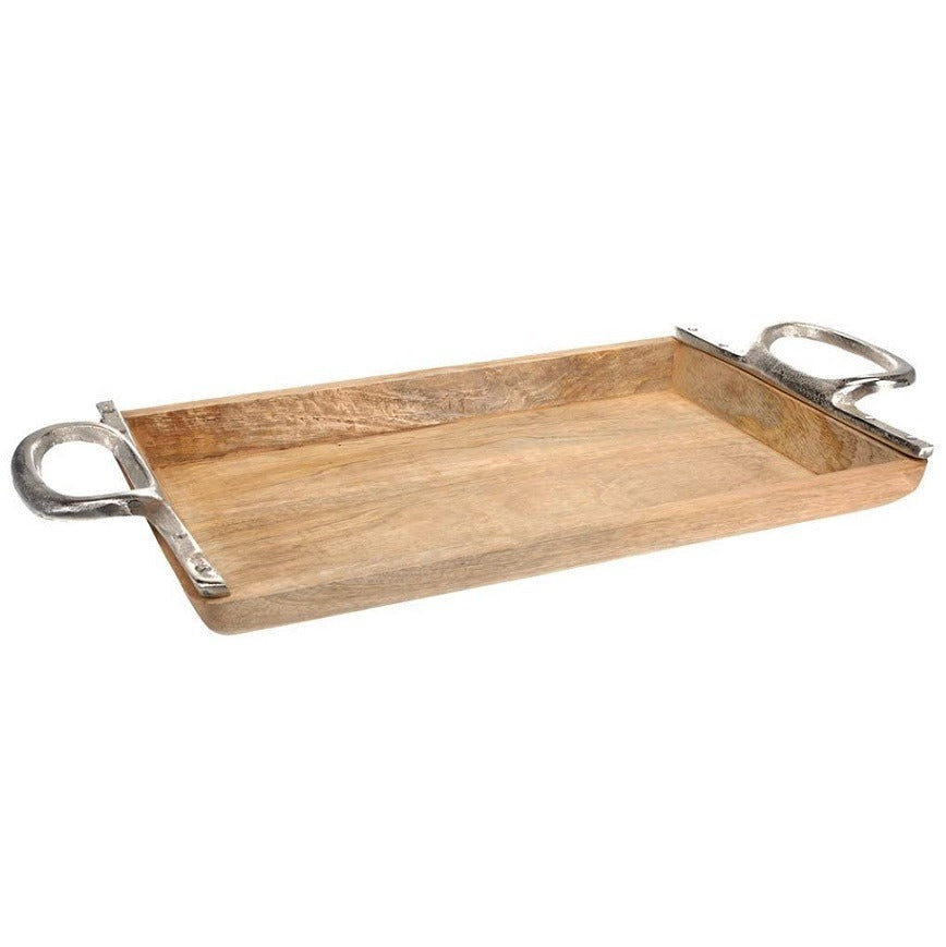 Tray Mango Wood 60 X 31 Cm With Aluminum Handles