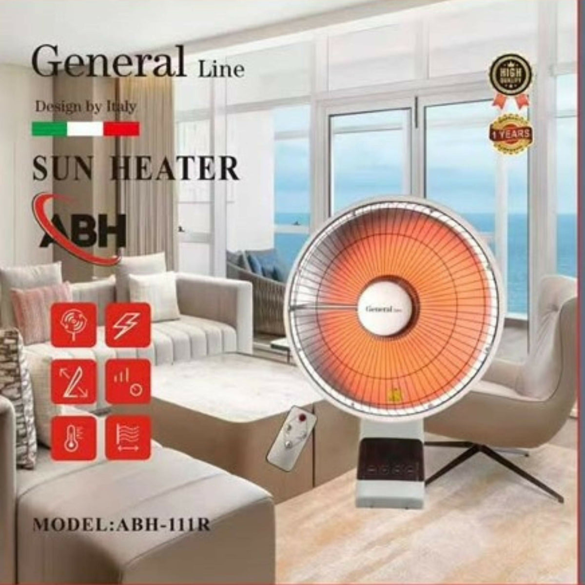 General Line, wall mount Sun Heater, 1000W, with carbon crystal beating element left, right oscillation