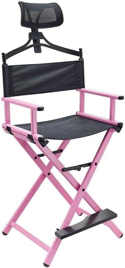 Folding Makeup Artist Chair, Portable Foldable Aluminum Makeup Chair with Head Rest (Color: Pink)