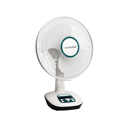 Akko Star, Rechargeable Fan 12' Table Fan, Led Lights, Ac/Dc Operated, Up To 15 Hours On Battery, Built-In Usb Charger