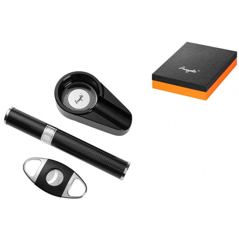 Itemz, 3 Pcs Angelo Cigar Gift Set Ashtray/Tube/Cutter Black