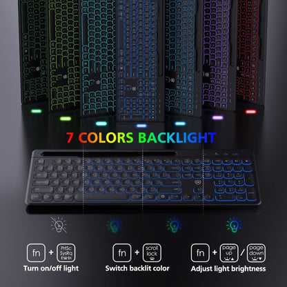 Micropack, Akm-240W 3 Modes Wireless Combo Keyboard & Mouse, Backlit 7 Colors Rechargeable
