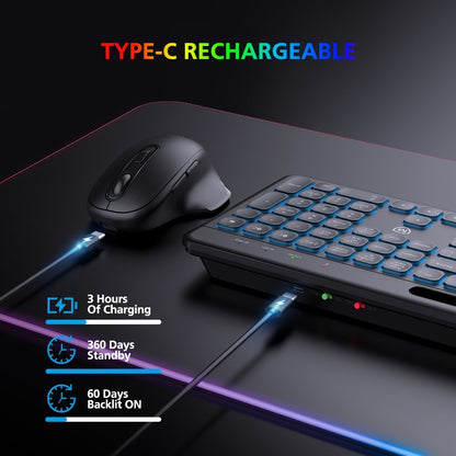 Micropack, Akm-240W 3 Modes Wireless Combo Keyboard & Mouse, Backlit 7 Colors Rechargeable