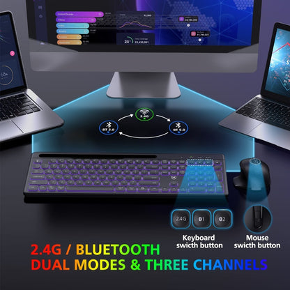 Micropack, Akm-240W 3 Modes Wireless Combo Keyboard & Mouse, Backlit 7 Colors Rechargeable