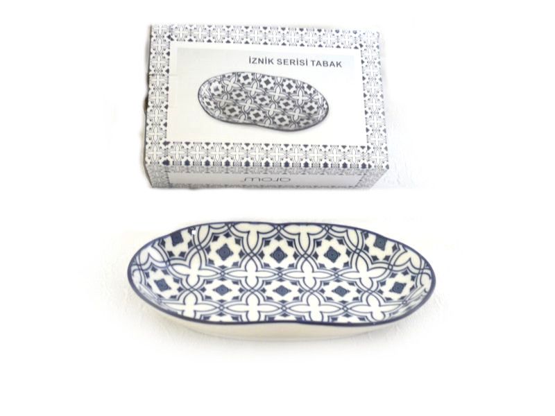Arow, Oval Porcelain Dish Blue Design 16X10Cm - 4Pc / Box