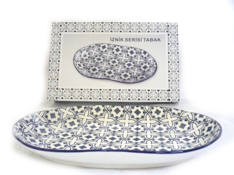 Arow, Oval Porcelain Dish Blue Design 30X18Cm - 2Pc / Box