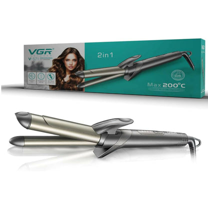 VGR V-571 Professional 2-IN-1 Curling Iron - 25mm Ceramic Barrel, Uniform Heat Technology, Ceramic Coating, LED Indicator, 4 Temp. Settings Up to 200°C, 360° Swivel Cord for Effortless Styling (Grey)