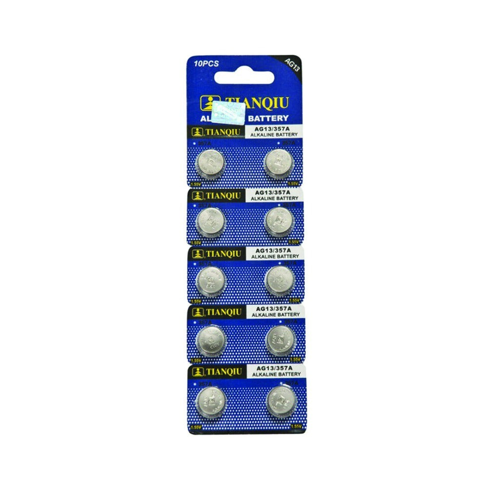 Tianqiu Alkaline Button Cell Battery 1.5 Volt For Watches, Cameras Ag13 Pack Of 10 - Lr44