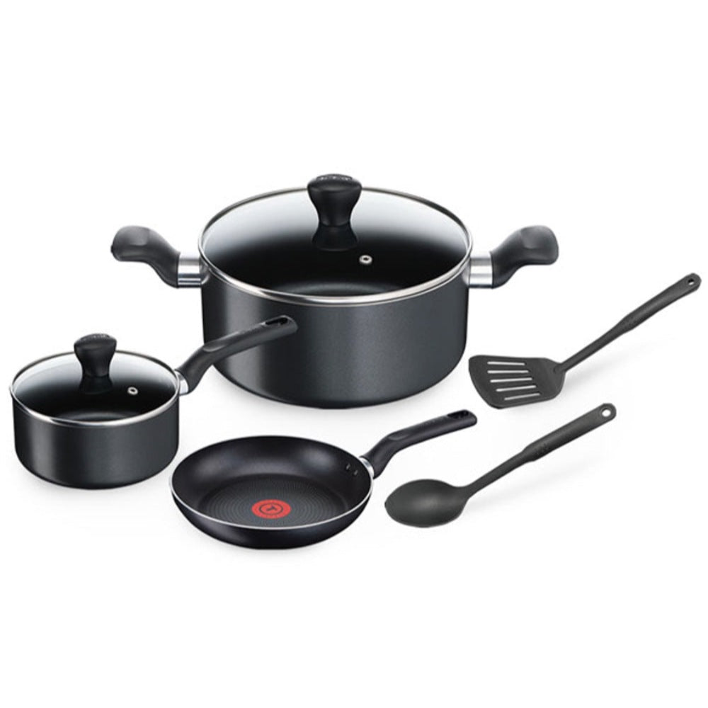 Tefal, Supercook 7 Pieces Set, 24Cm Frypan, 18Cm Saucepan + Lid 24Cm Stewpot + Lid, Spoon, Slotted Spatula