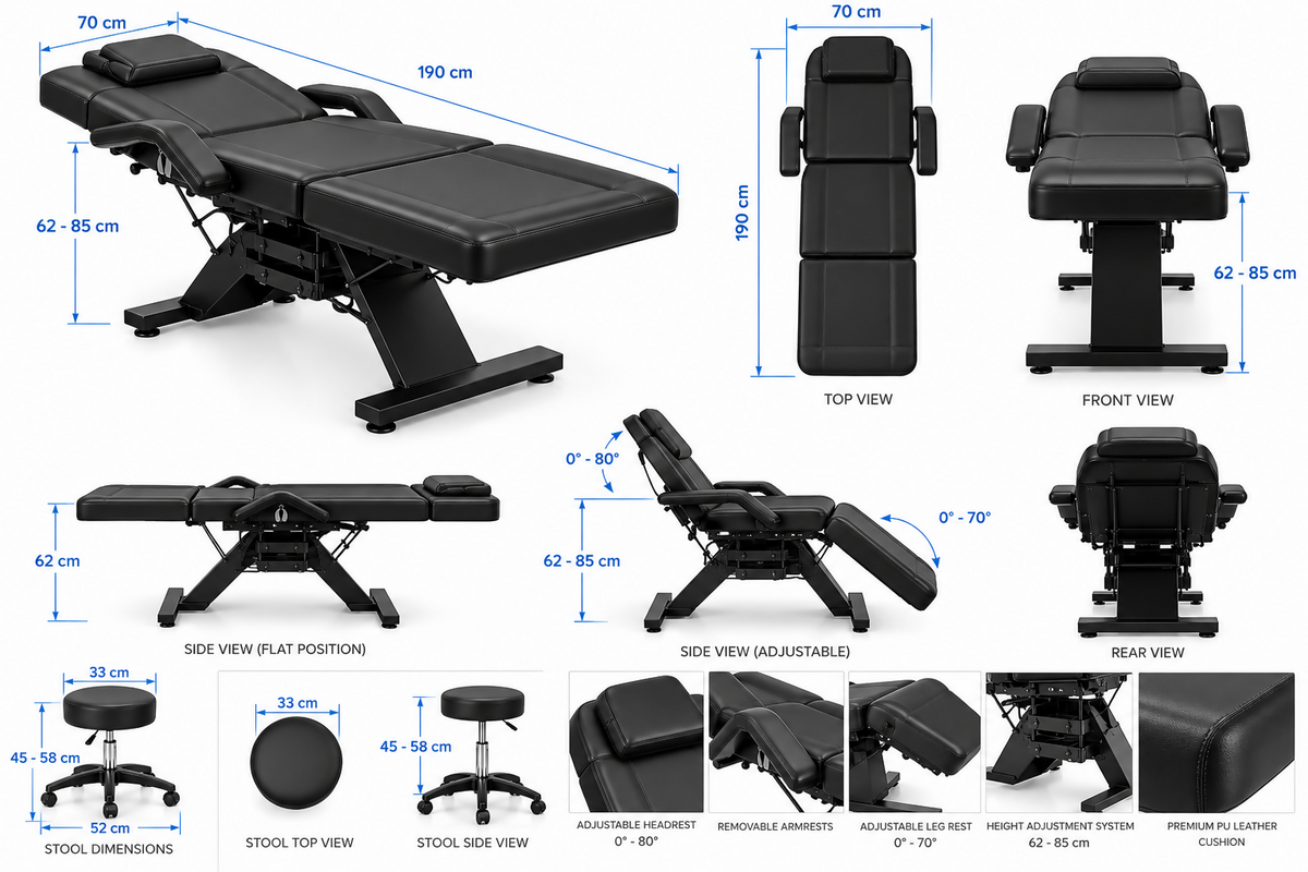facial-massage table 3-section adjustable beauty hydraulic rolling salon stool