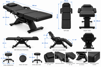 facial-massage table 3-section adjustable beauty hydraulic rolling salon stool