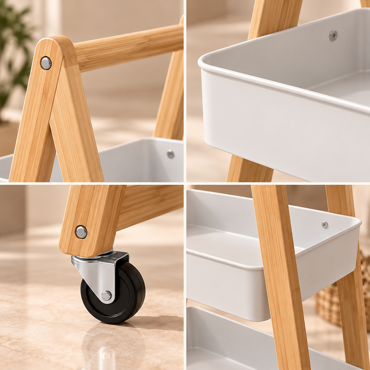 ARLO – 3-Tier Bamboo &amp; Metal Rolling Storage Rack | ZYB170