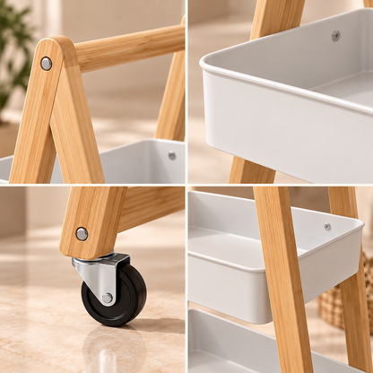 ARLO – 3-Tier Bamboo &amp; Metal Rolling Storage Rack | ZYB170