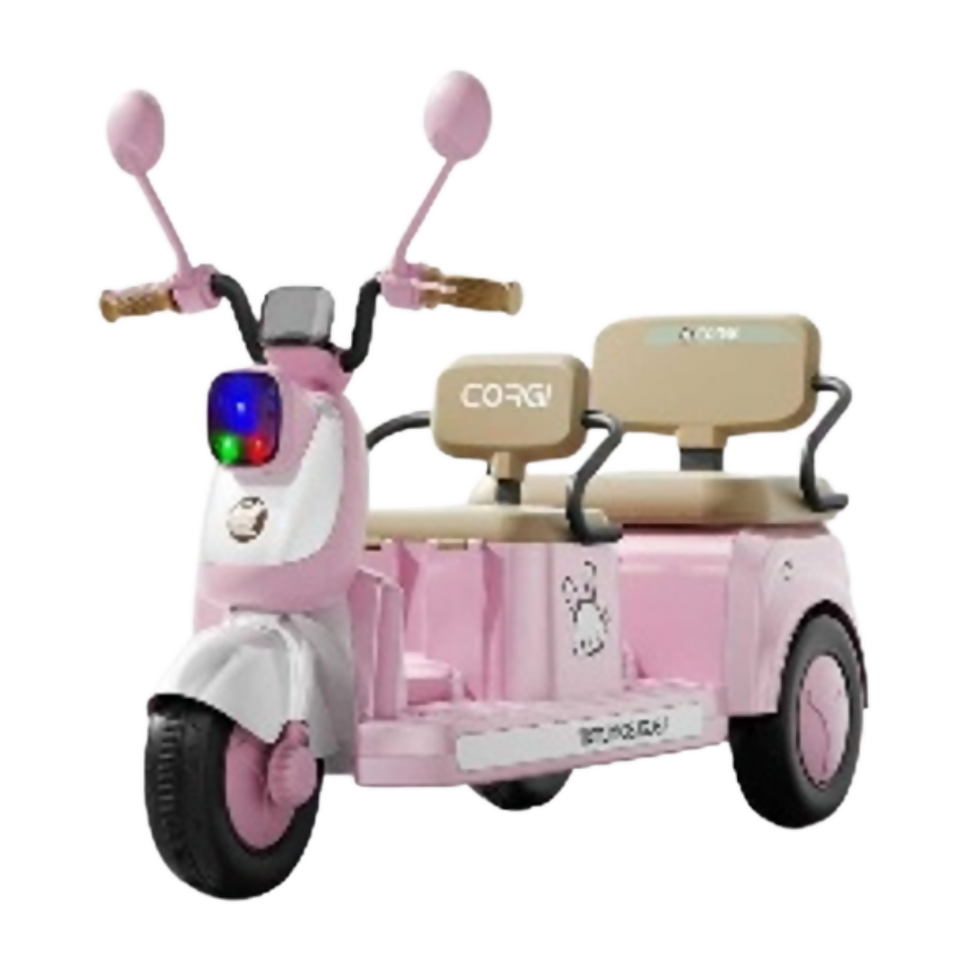 2-Seater Kids Electric Scooter Tricycle – 12V Battery, LED Lights & Music (Ages 3–8)