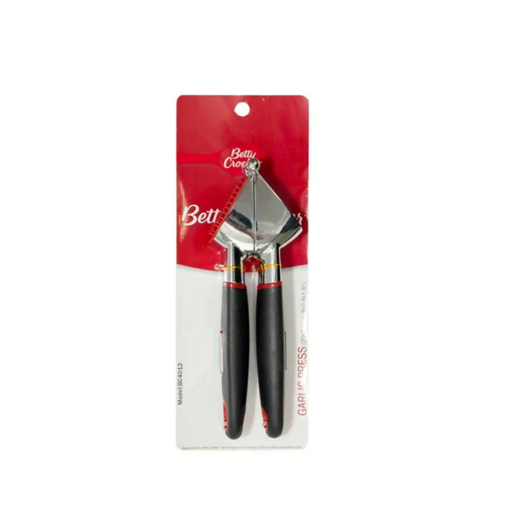 Betty Crocker Garlic Press 19cm, High-Quality Materials With Soft, Non-Slip Tpr Handle, Easy To Clean [Black], BC4012