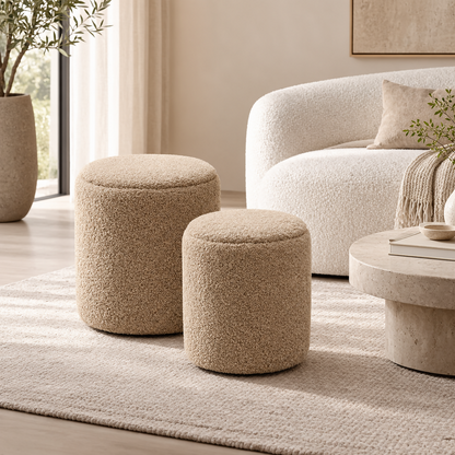 Solène Beige Bouclé Round Pouf Set – 2 Pieces | SYY-31 S