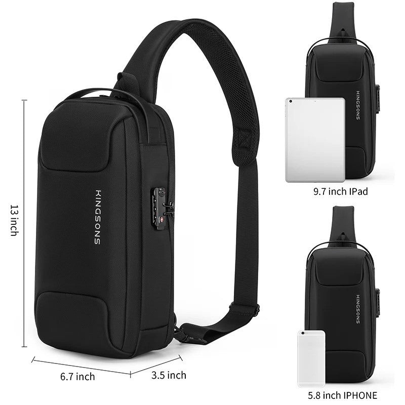Kingsons, KS3288W-A Chest Sling Bag ? Waterproof High-Quality Material, TSA Pocket, USB Charging