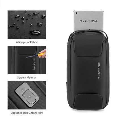 Kingsons, KS3288W-A Chest Sling Bag ? Waterproof High-Quality Material, TSA Pocket, USB Charging