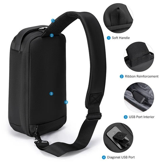 Kingsons, KS3288W-A Chest Sling Bag ? Waterproof High-Quality Material, TSA Pocket, USB Charging