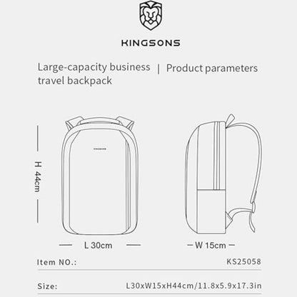 KINGSONS KS25458 18L Ergonomic Business Laptop Backpack, Waterproof, Scratch-Resistant Travel Commuter Bag Black