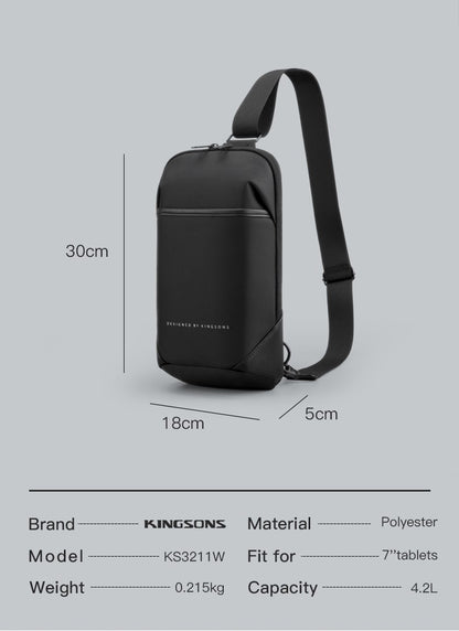 Kingsons, Multifunctional Chest Bag Ks3211W Black Water-Resistant, Shock-Resistant, Slim Deisgn