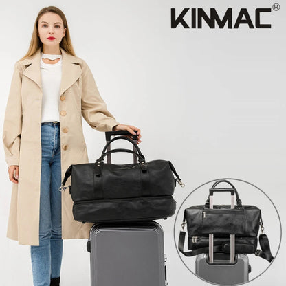 KINMAC Premium Leather Waterproof Gym Bag for Men & Women KMC481-82 Travel Duffel Bag with Shoe Compartment, Dry/Wet Separation, Available in Different Colors