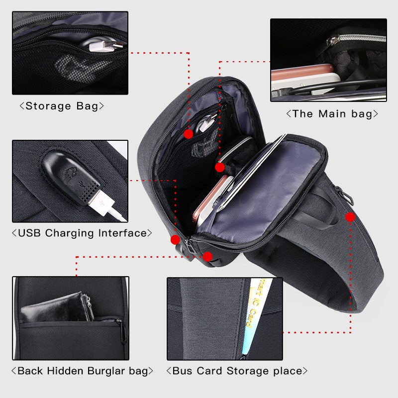 Kingsons, Multifunctional Chest Bag Ks3173W Dark Gray Water-Resistant, Shock-Resistant
