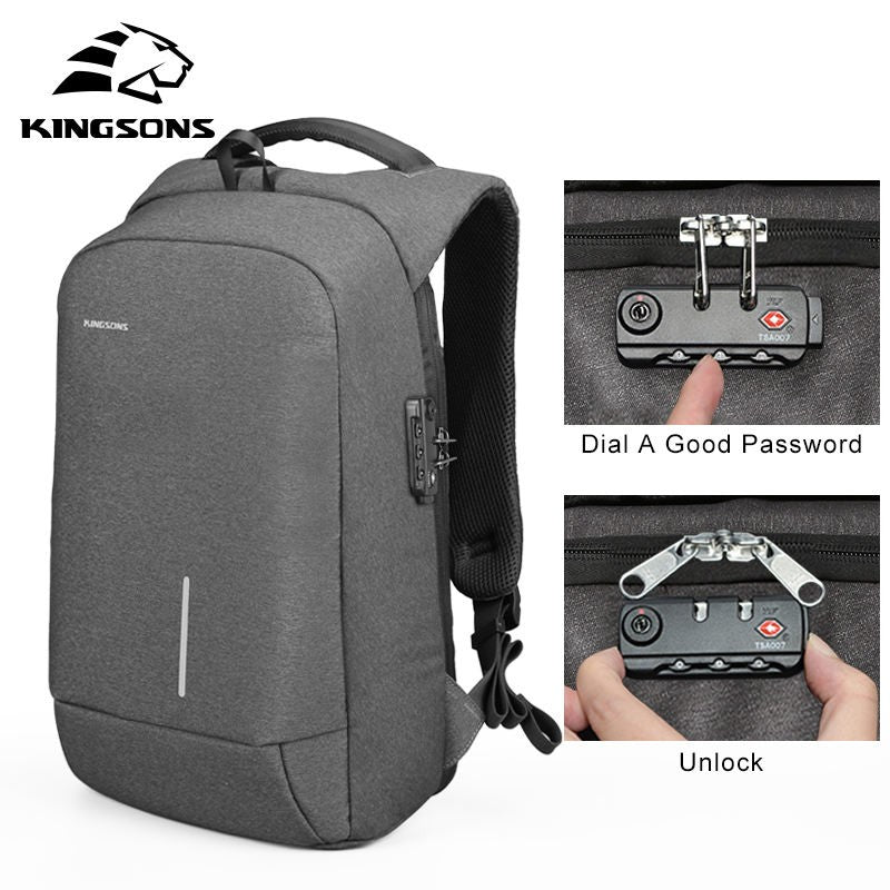 Kingsons, Backpack With Lock Password Ks3149W, 15.6 Inch, Dark Gray,Water-Resistant, Light Weight