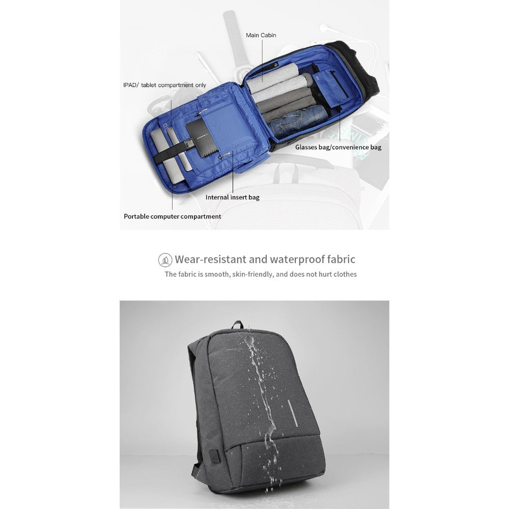Kingsons, Backpack With Lock Password Ks3149W, 15.6 Inch, Dark Gray,Water-Resistant, Light Weight