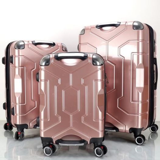 Basics, Travel Suitcase Polycarbonates Bags Hardside 4 Wheels Luggage 3-Piece Set, Pink