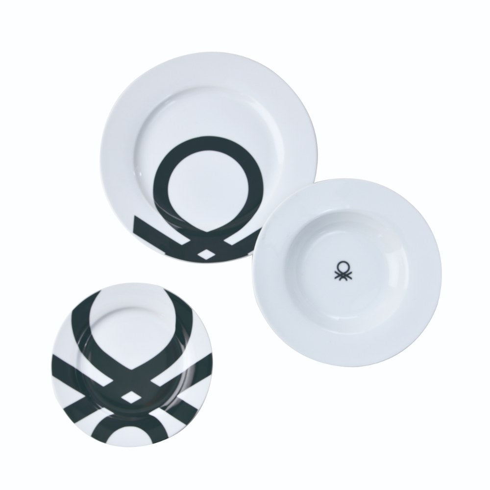 Benetton Home, Set 18Pc Dinnerware Porcelain B&W Be, BE-0244