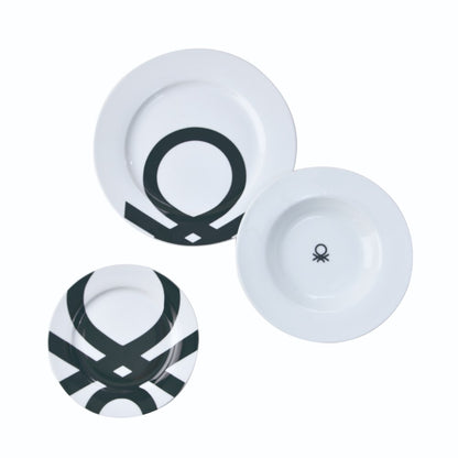 Benetton Home, Set 18Pc Dinnerware Porcelain B&W Be, BE-0244
